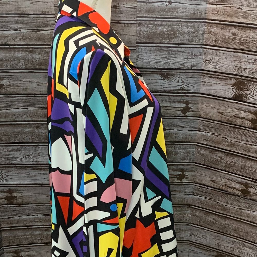 Big Dart Bright & Bold Geometric Button Front Blo… - image 6